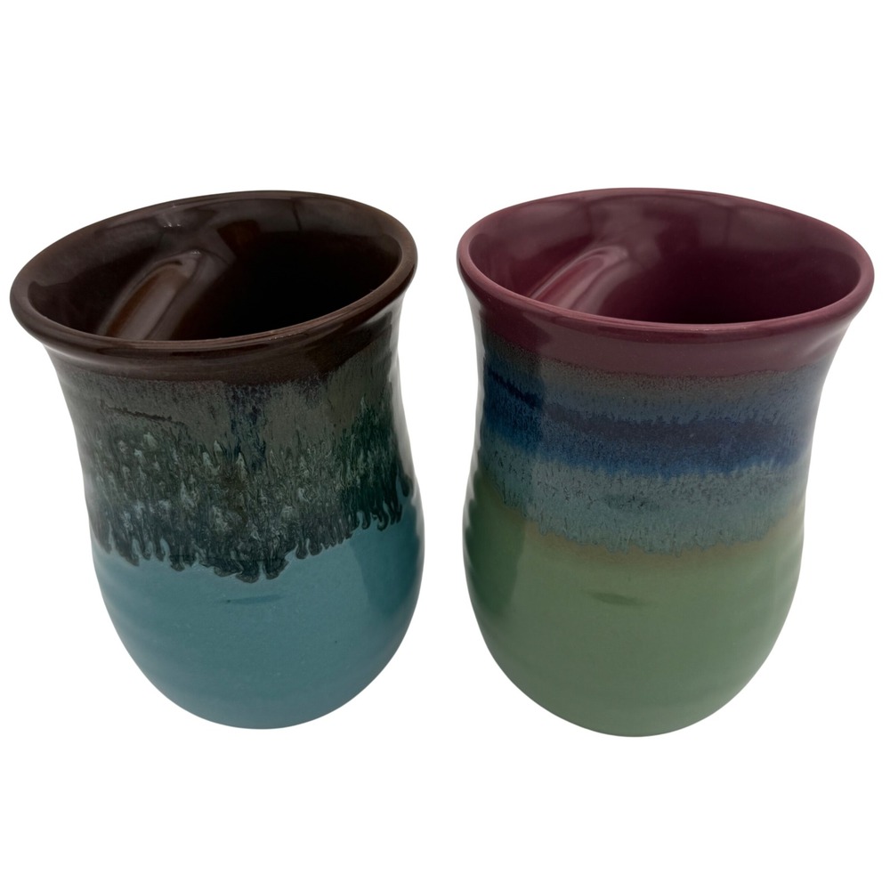 Clay In Motion Signed Neher Right Hand Handwarmer Mugs Set of 2 Artisan Pottery - Picture 2 of 10